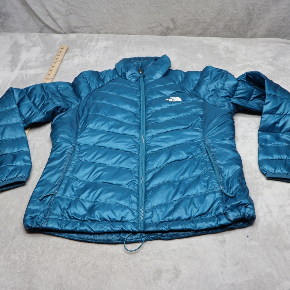 North Face Flare Down Jacket Women Large Blue Ripstop Insulated Quilted Puffer